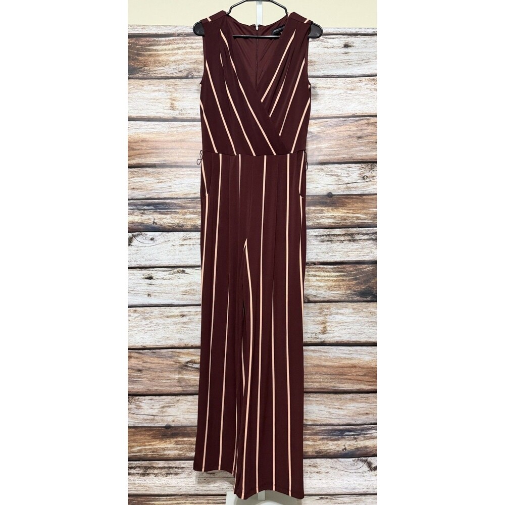 Colleen Lopez Women’s Small Burgundy Stripe Jumpsuit Jersey Stretch